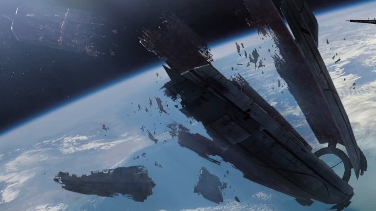 A Destroyed Reaper Ship in One of the Good Endings of Mass Effect 3.