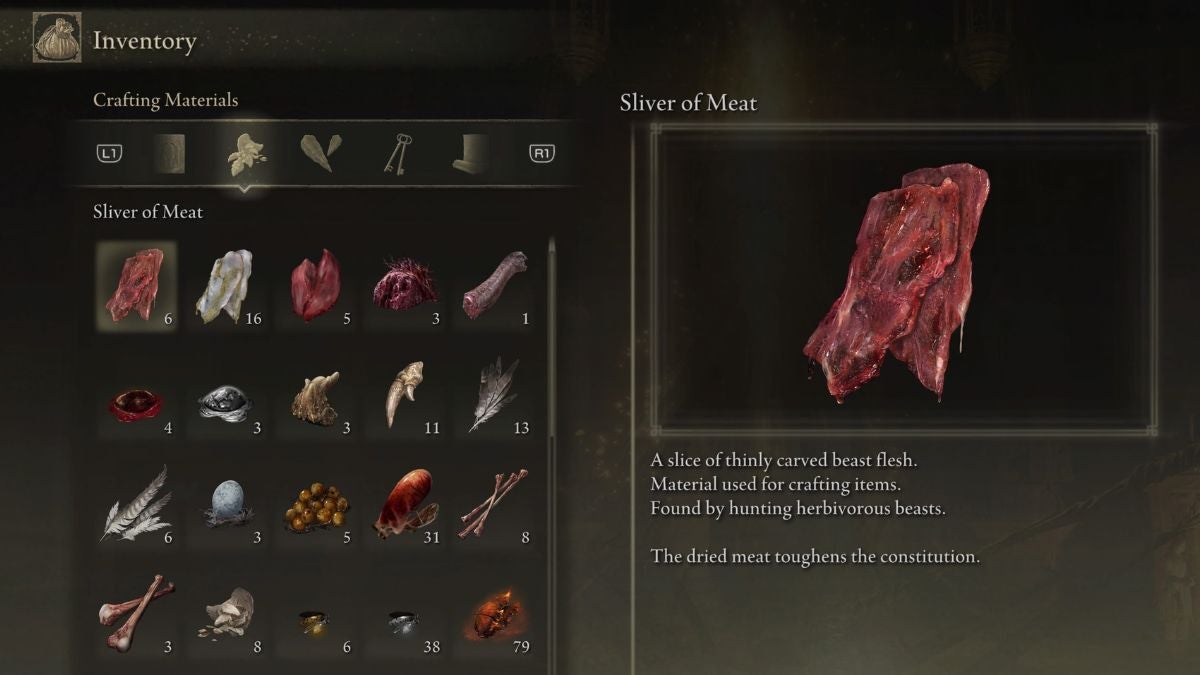 The Crafting Materials in the Inventory.