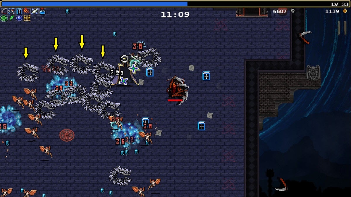 Fighting enemies in Gallo Tower, including Dragon Shrimps.