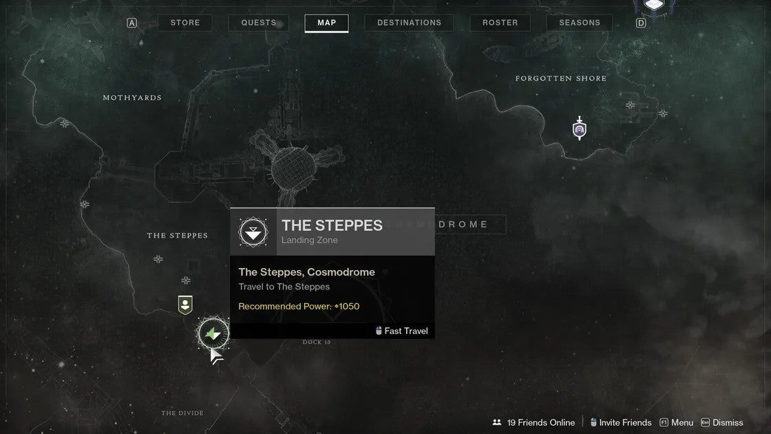 The location of a golden feather in The Steppes shown by the player's marker.