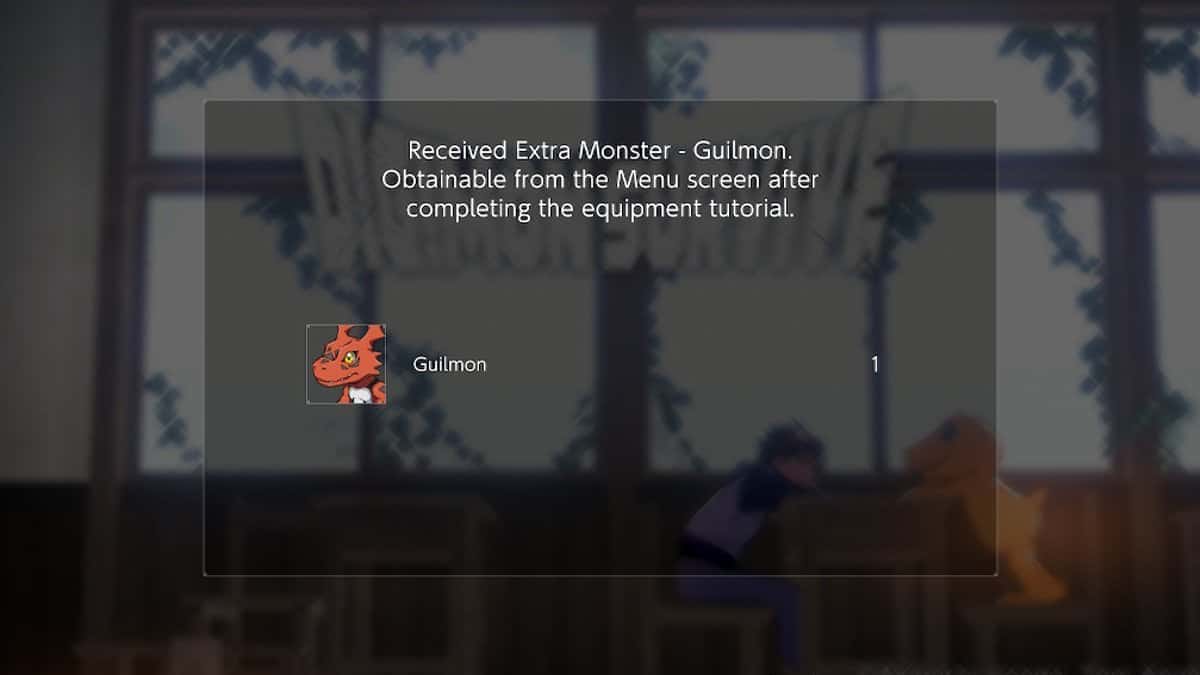 Getting a message saying that the player received the extra monster Guilmon.