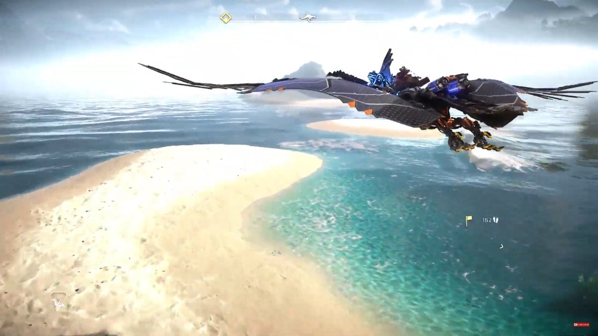 Aloy riding a Sunwing. This shows how mounts changed video games to be more convinient.