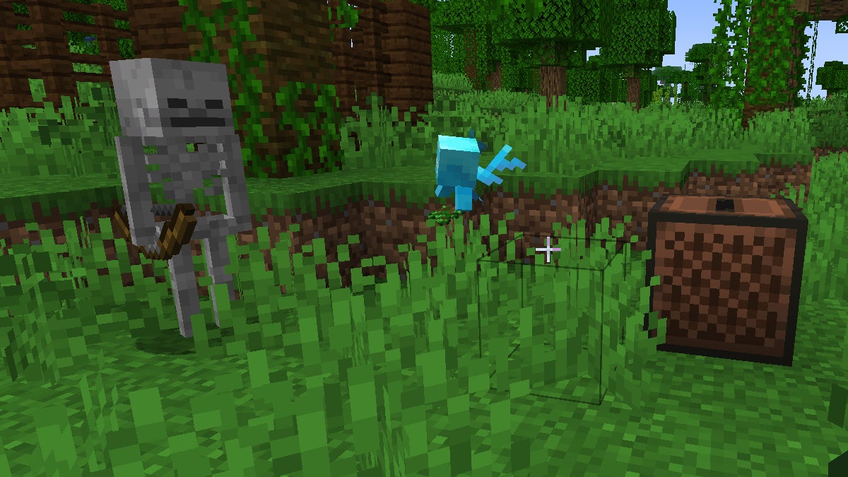 Two mobs next to each other in a grassy area.