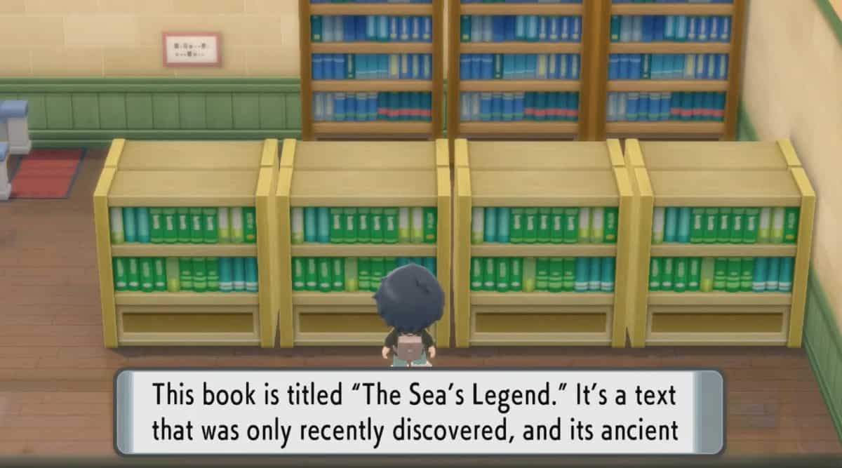 A player reading about The Sea's Legend in Pokémon Brilliant Diamond and Shining Pearl.