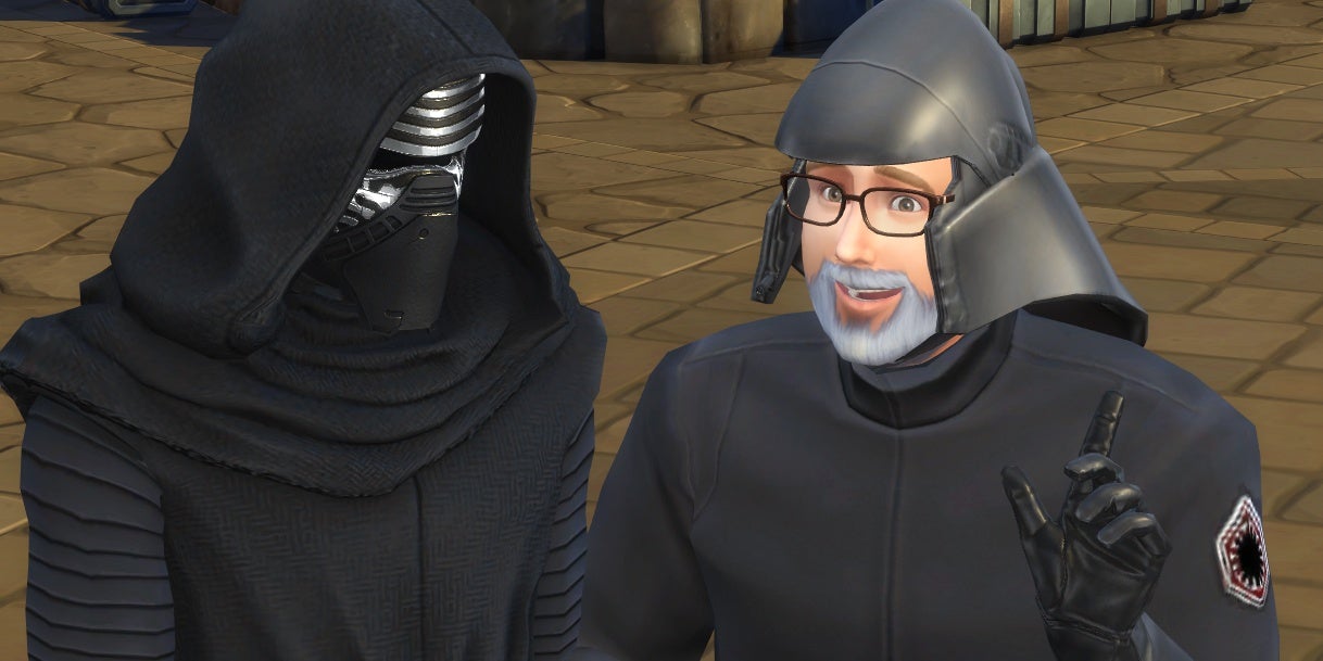 A Sim meets Kylo Ren in The Sims 4.