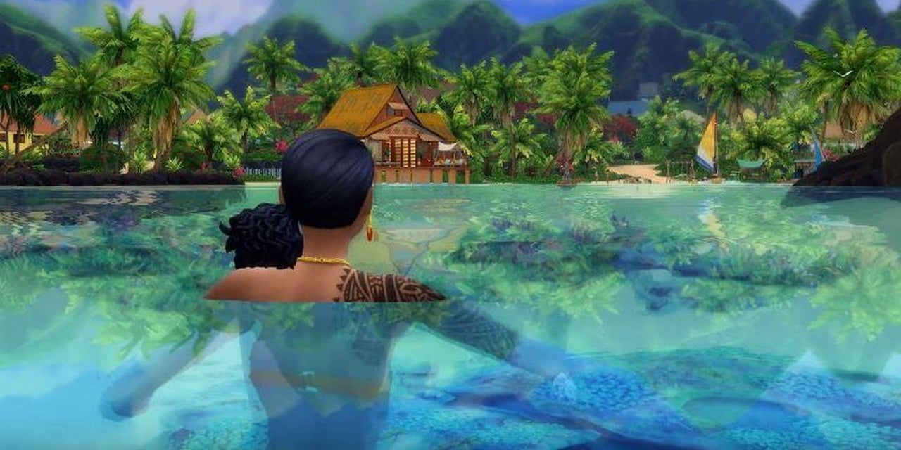 A Sim swims in The Sims 4.