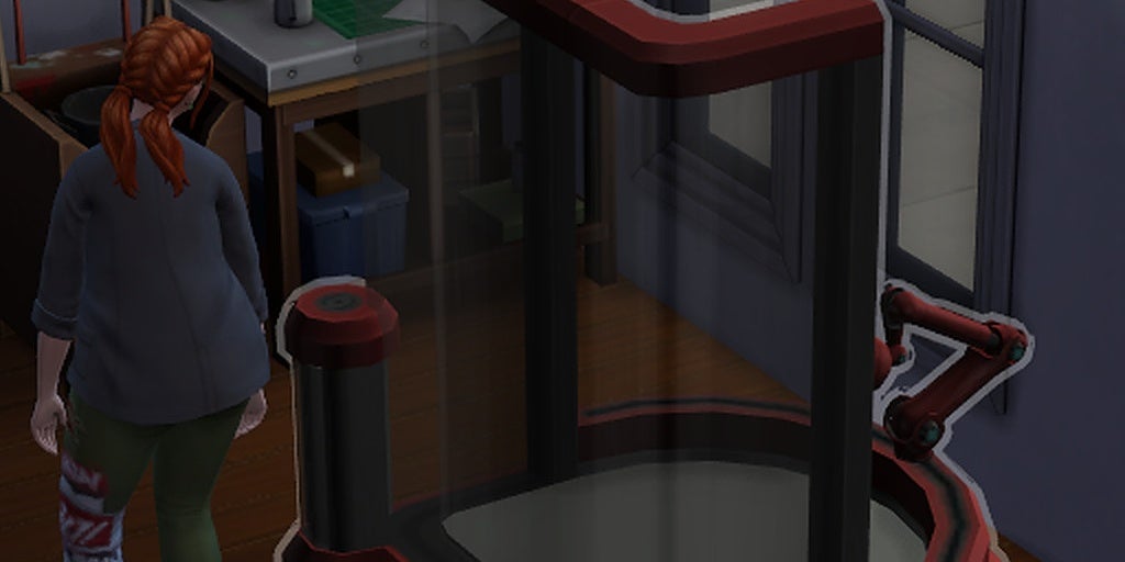 A Sim uses the fabricator in The Sims 4.