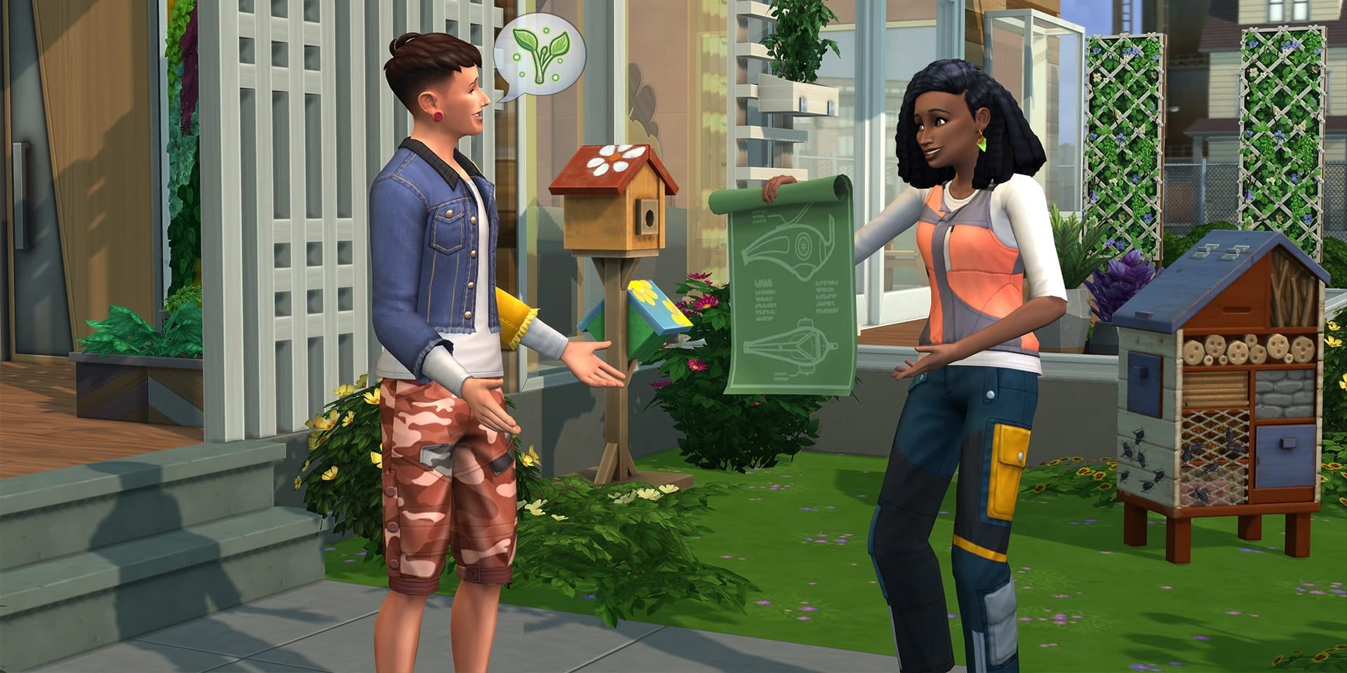 A family leads an eco lifestyle in The Sims 4.