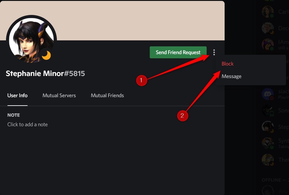 Block someone on the desktop version of Discord.