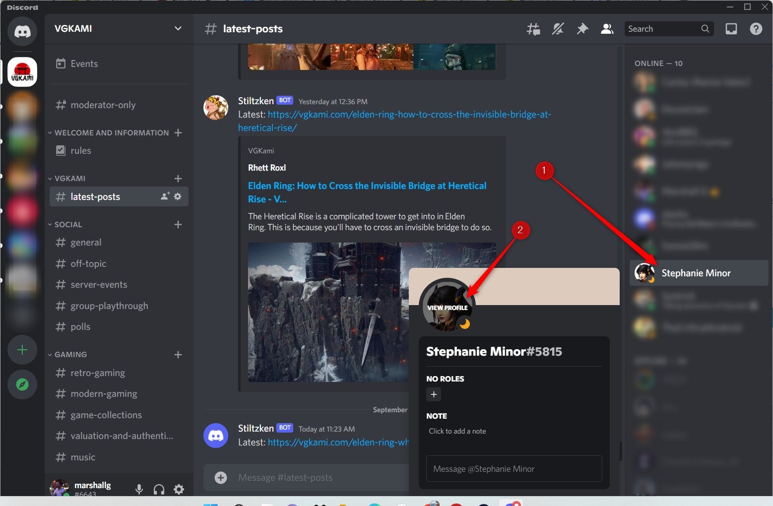 Open a users profile in Discord.