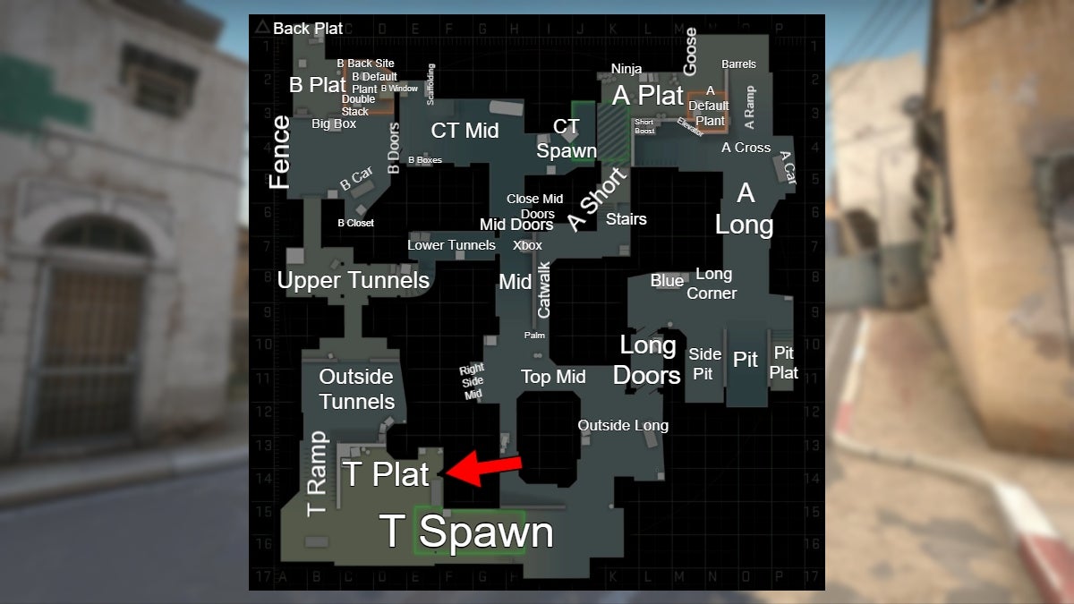 Location of the T Plat callout in CS:GO.