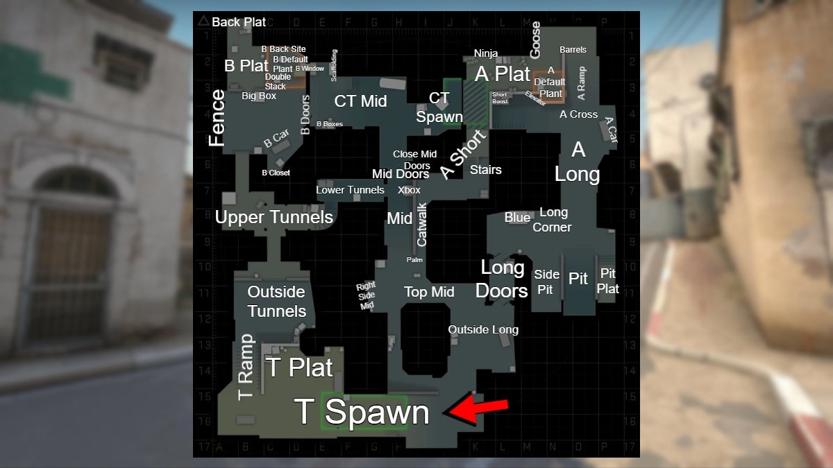 Location of the T Spawn callout in CS:GO.