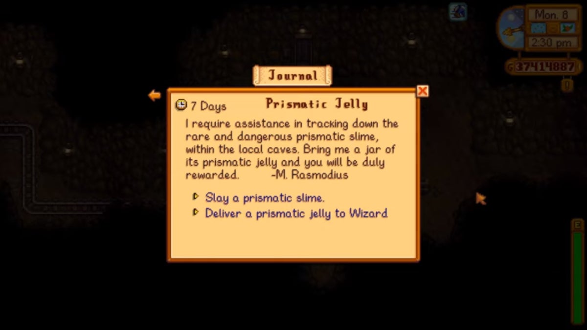 The Prismatic Jelly Special Order in Stardew Valley.