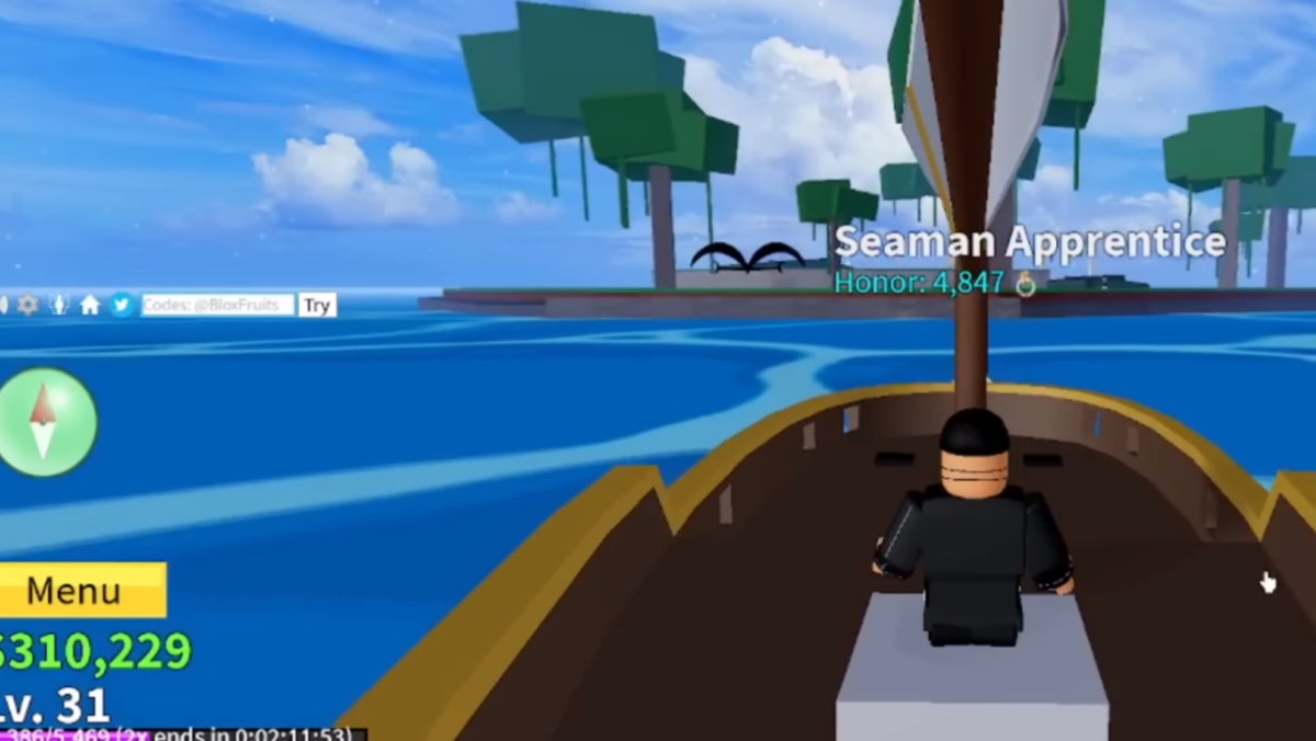 Player traveling to another island in Blox Fruits.