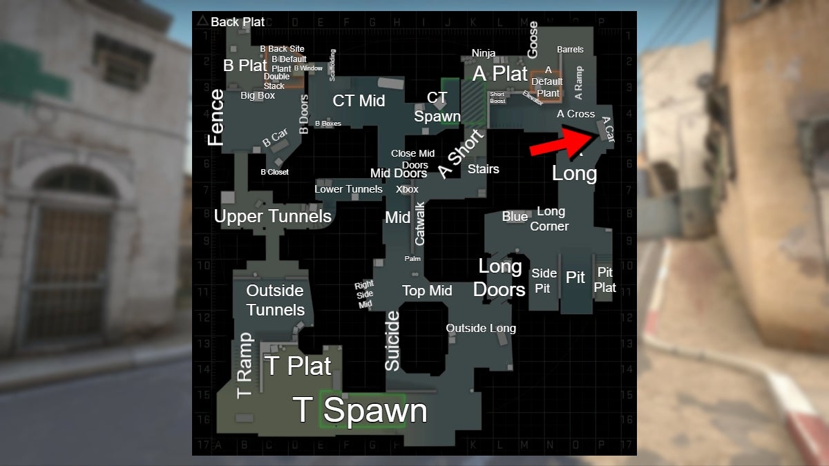 Location of the A Car callout in CS:GO.