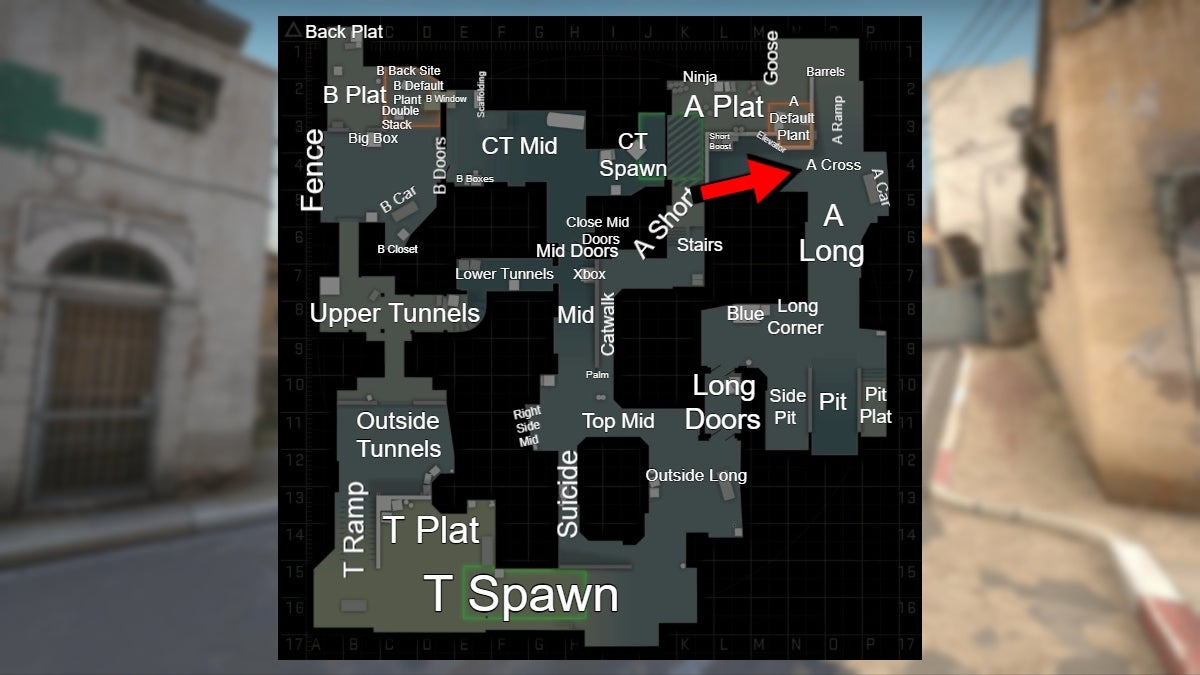 Location of the A Cross callout in CS:GO.