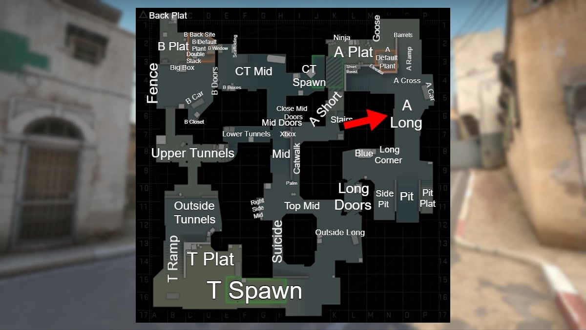 Location of the A Long callout in CS:GO.