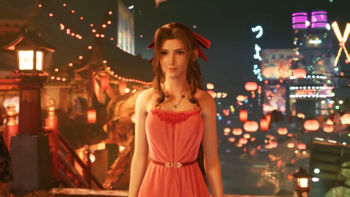 Aerith wearing a pink dress in Chapter 9.