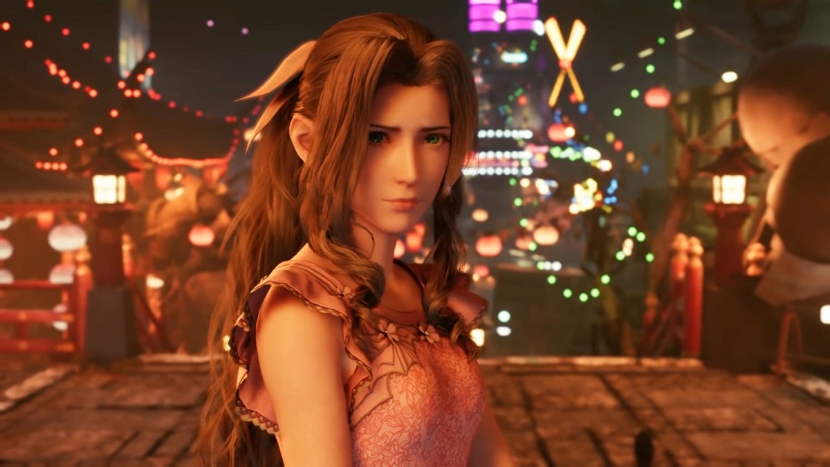 Aerith wearing the simple pink dress in Chapter 9.
