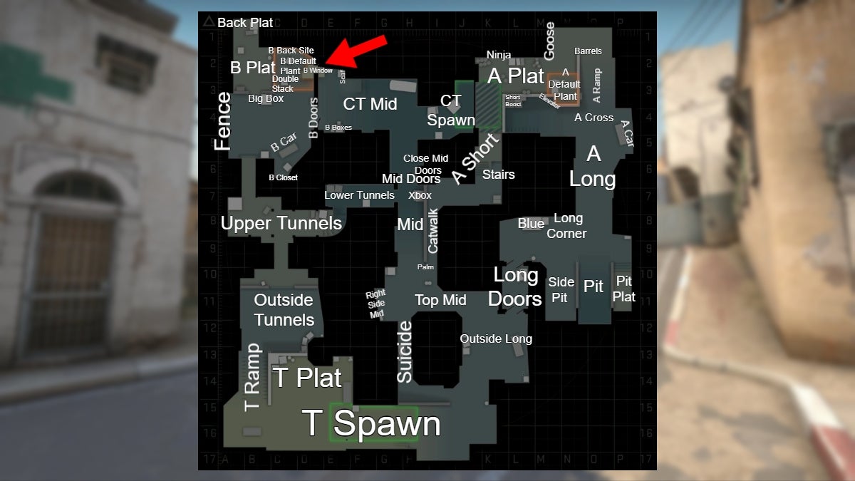 Location of the B Window callout in CS:GO.