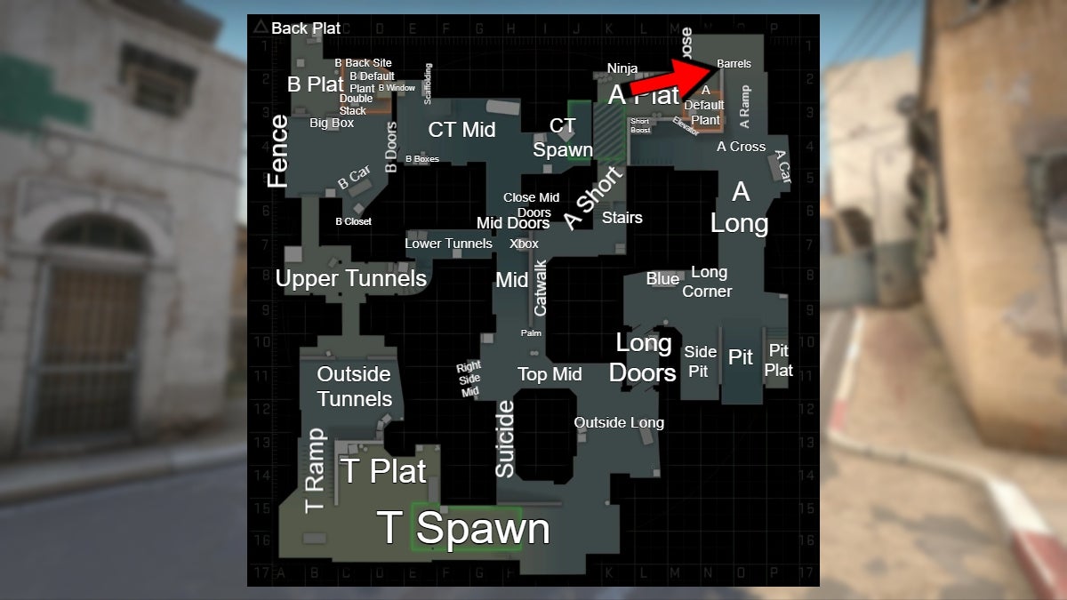 Location of the Barrels callout in CS:GO.
