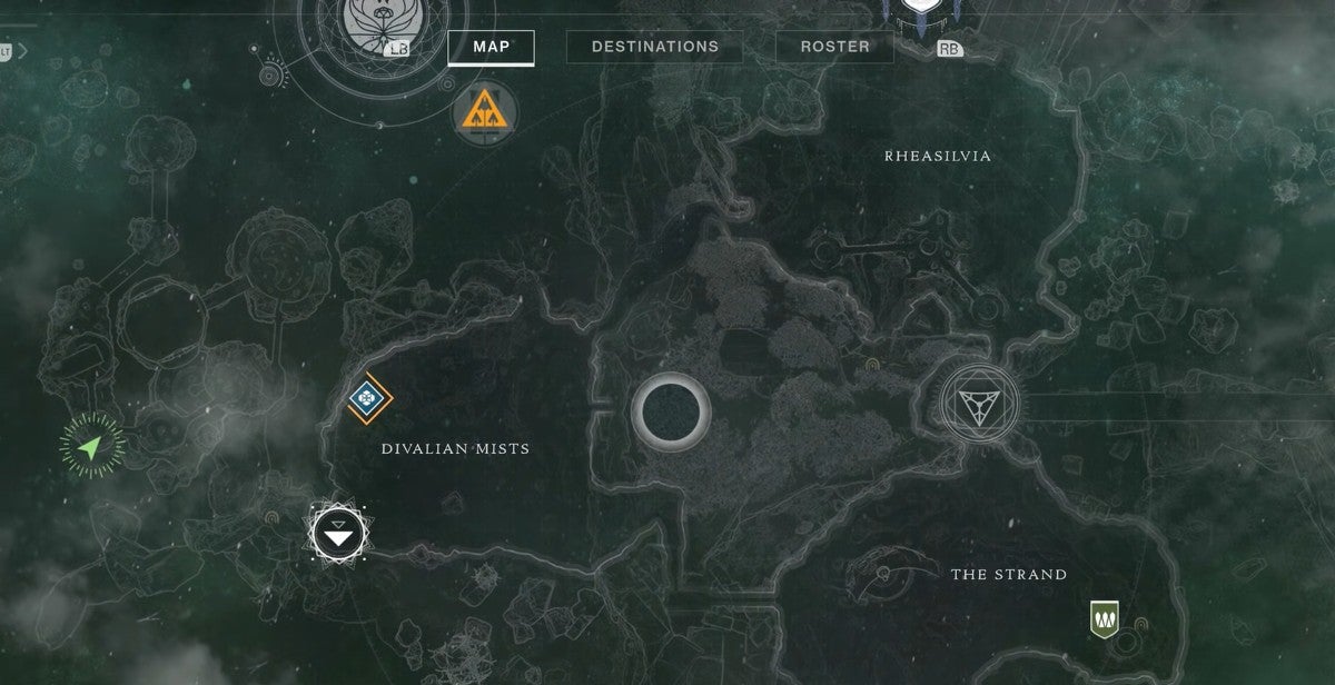 Player's green arrow location positioned where the third cat statue in the Dreaming city can be found.