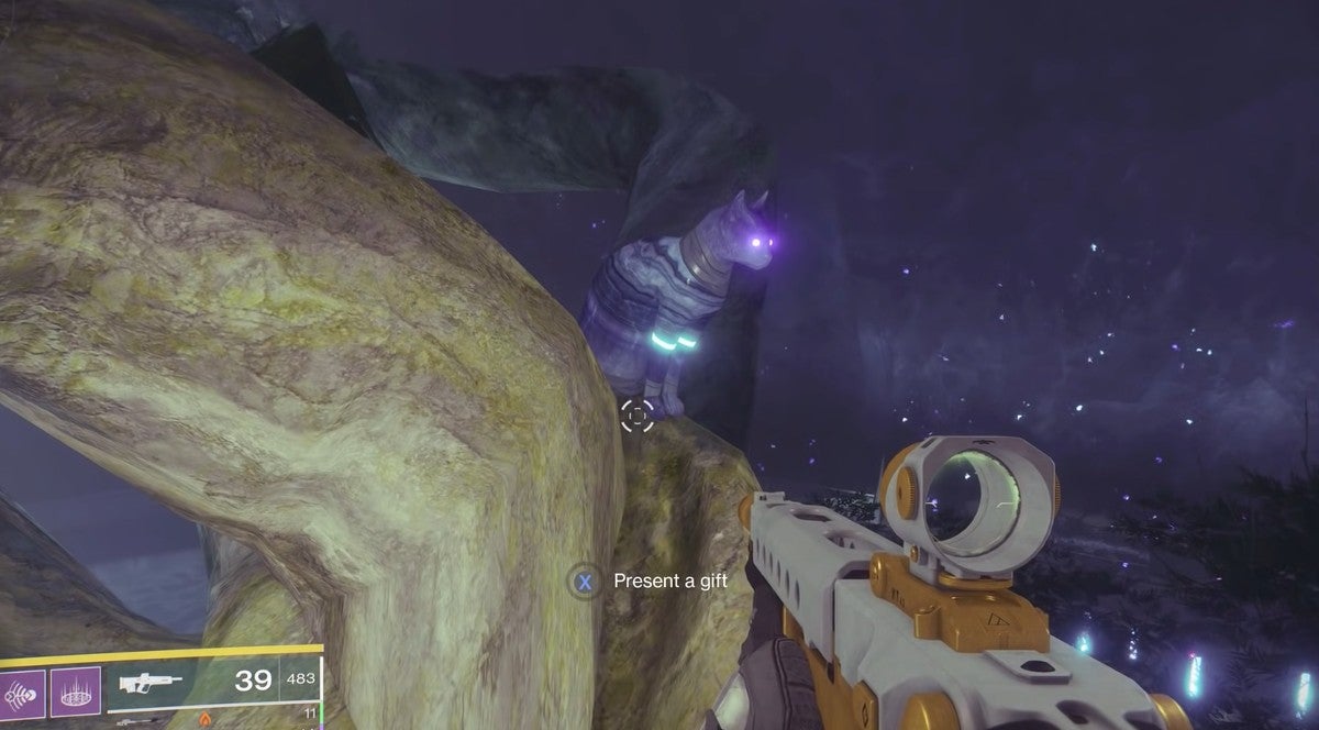 The sixth cat statue in the Dreaming City on a tree within Harbinger's Seclude.