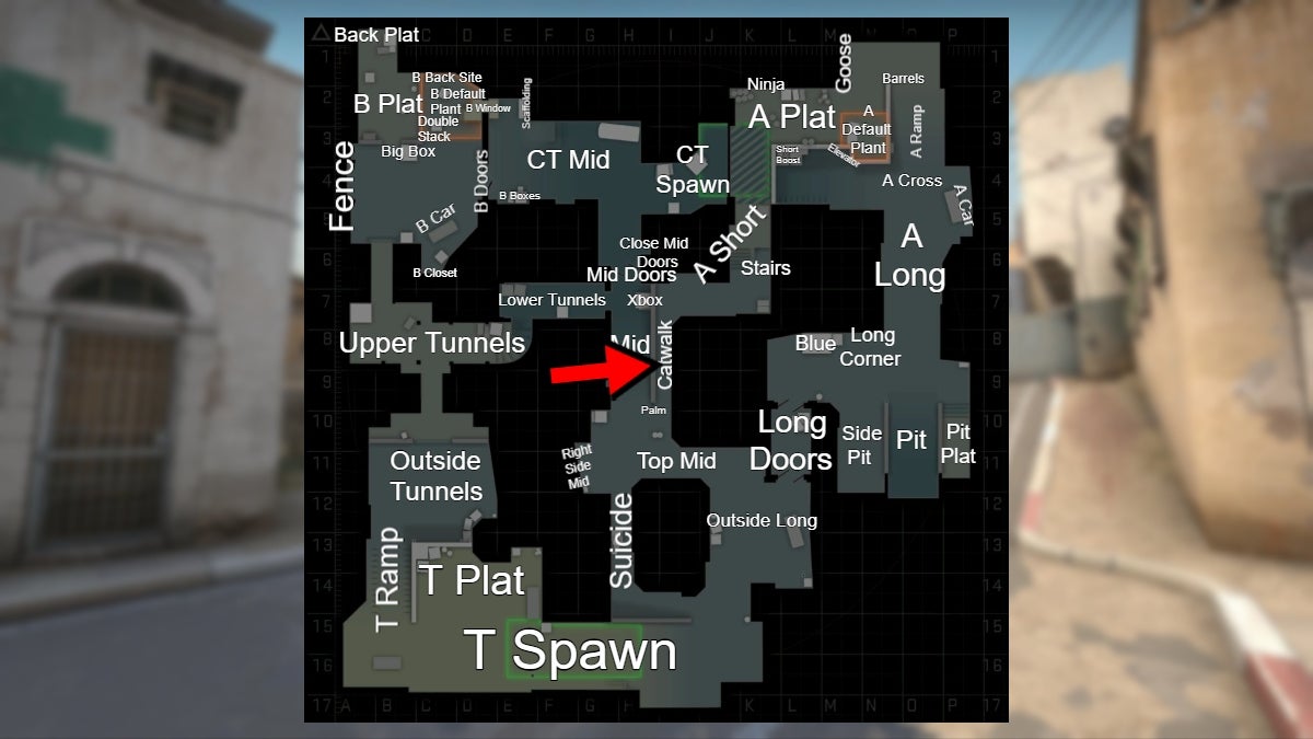 Location of the Catwalk callout in CS:GO.