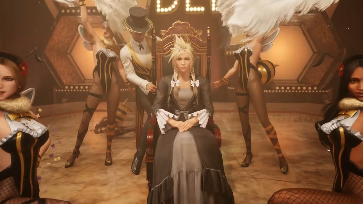 Cloud wearing the black and grey dress in Chapter 9.