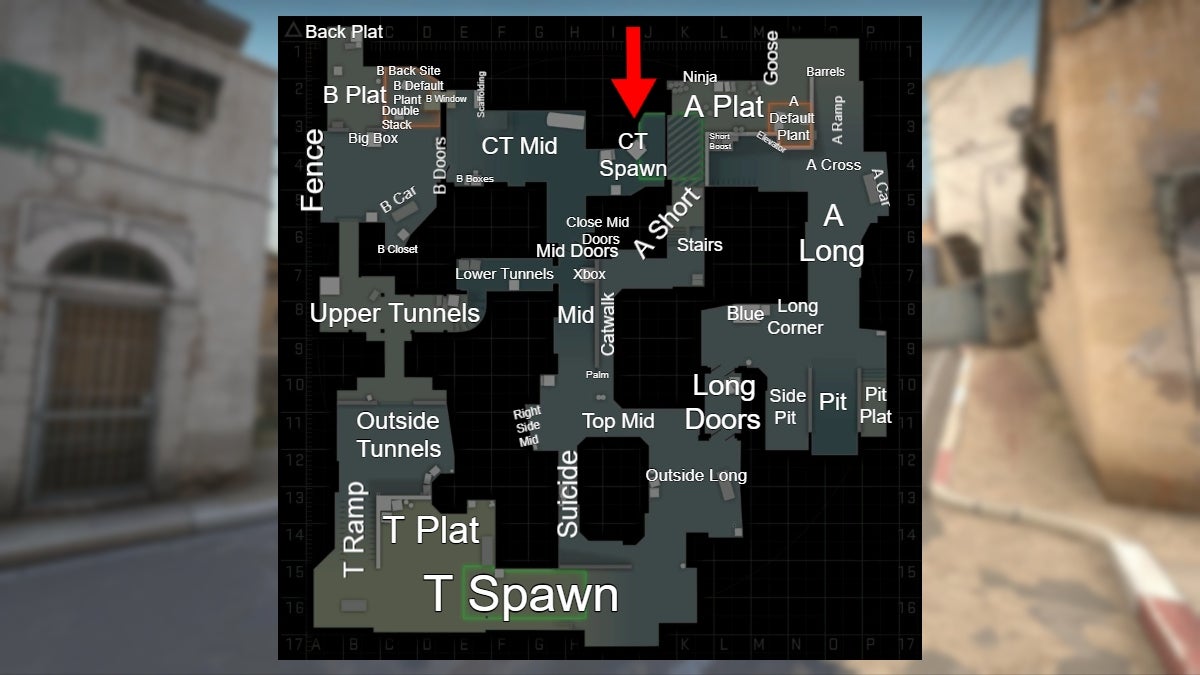 Location of the CT Spawn callout in CS:GO.