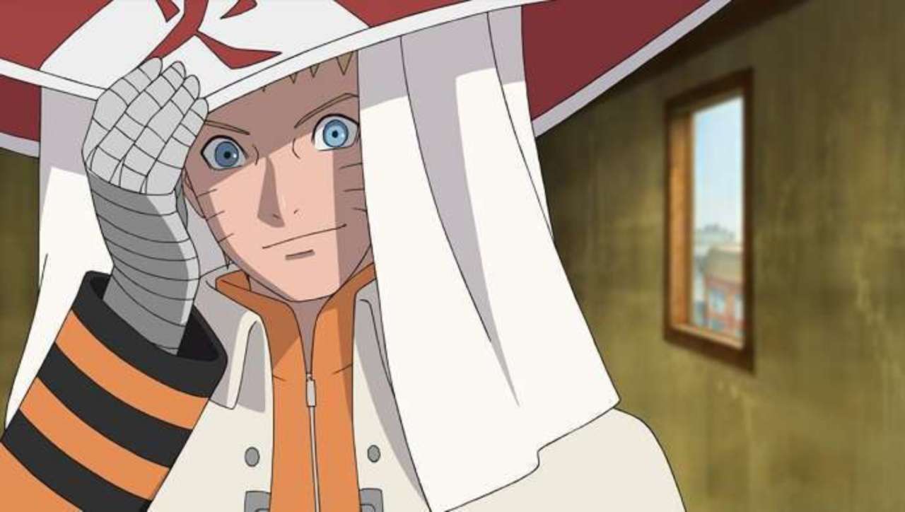 Naruto wearing the Hokage garb.