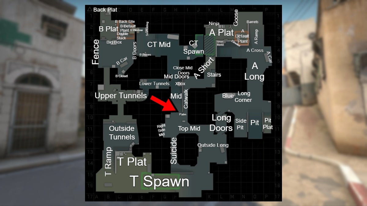 Location of the Palm callout in CS:GO.