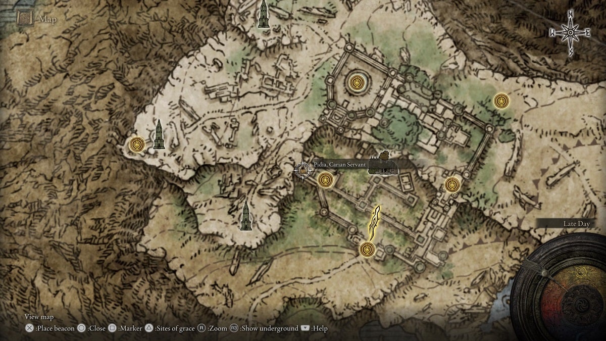 Pidia's location in Elden Ring shown on the map.