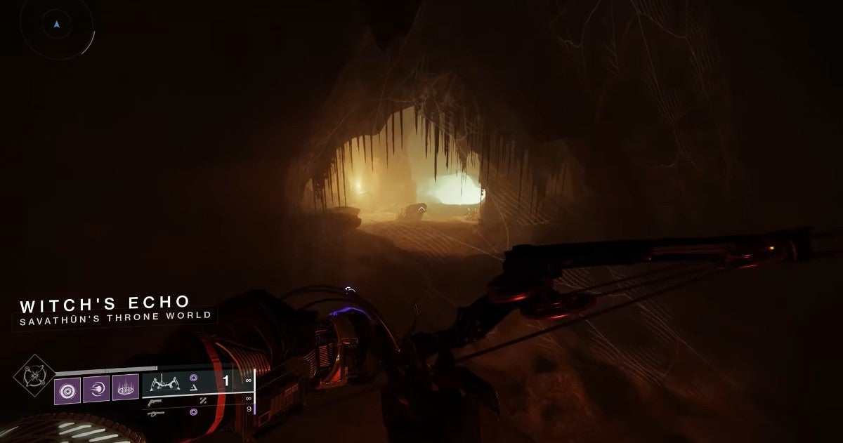 A player entering the cave known as Witch's Echo.