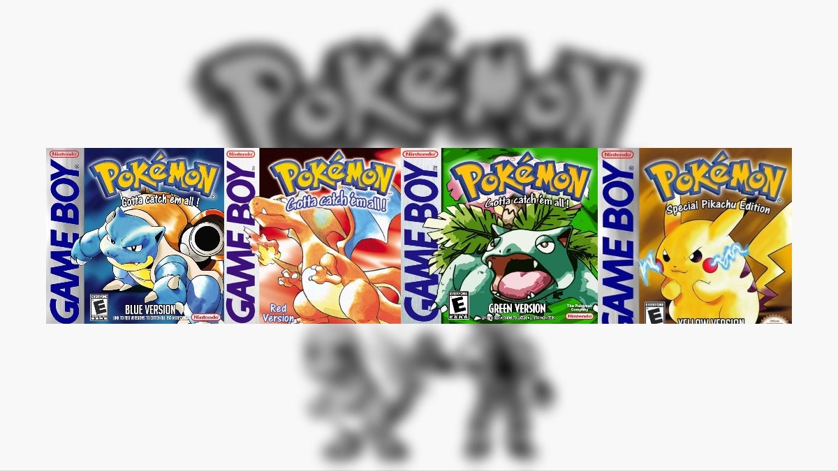 Cover art of Pokemon Red, Blue, Green, and Yellow.