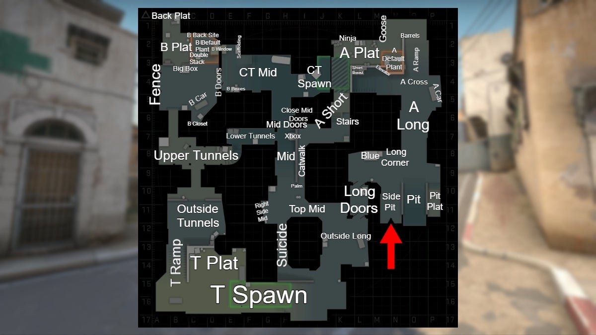 Location of the Side Pit callout in CS:GO.