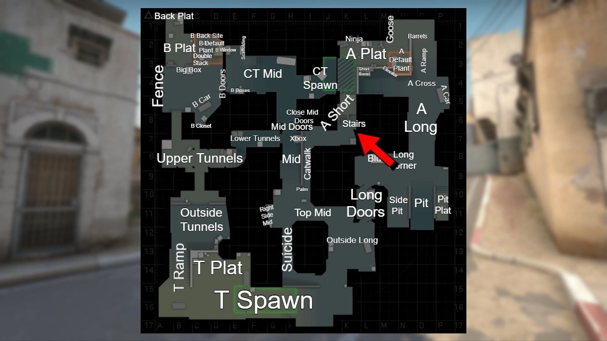 Location of the Stairs callout in CS:GO.