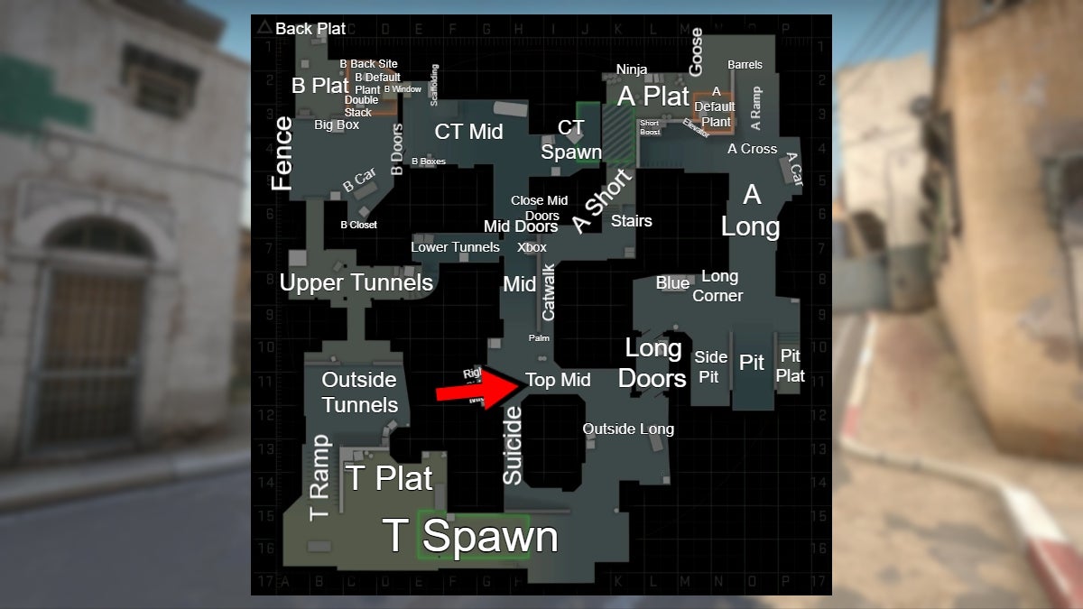 Location of the Top Mid callout in CS:GO.