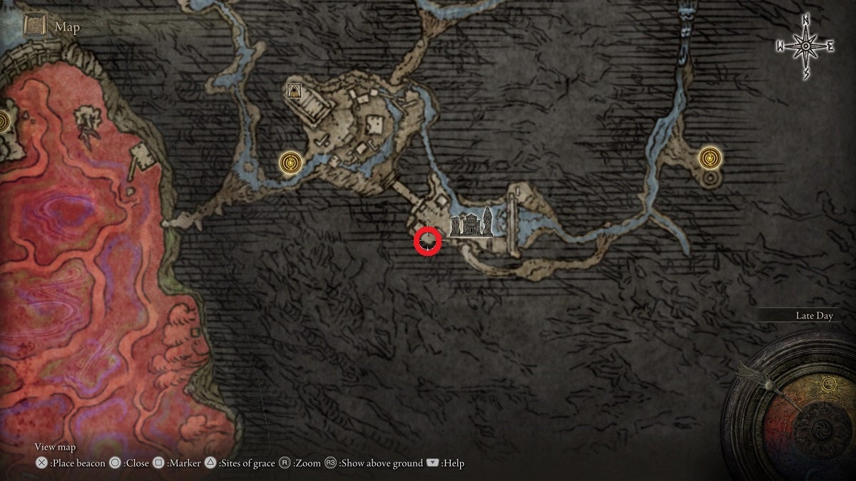 The location of the Celestial Dew in Uhl Palace Ruins shown on the map.