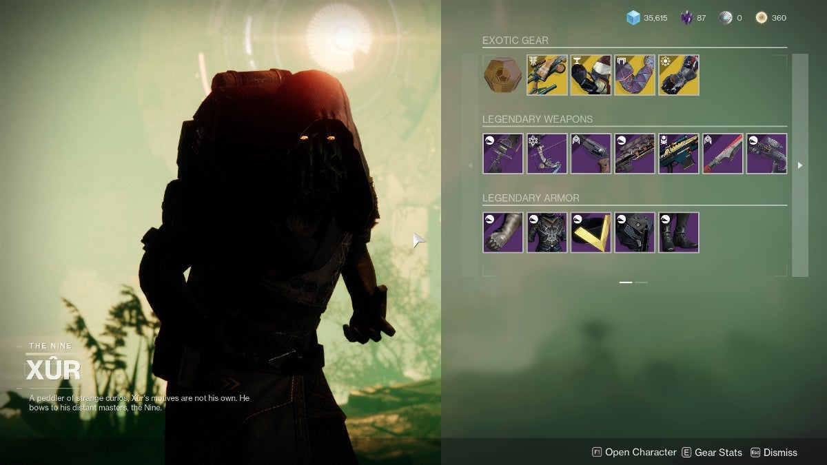 Xur's inventory from October 28 to November 1, 2022.
