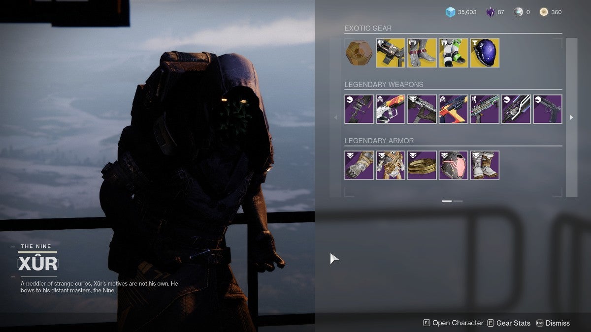 Xur's inventory screen on September 30, 2022.