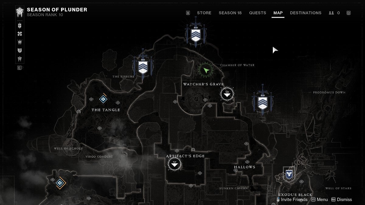 The green arrow showing the player's location, which is also where Xur is on the planet Nessus.