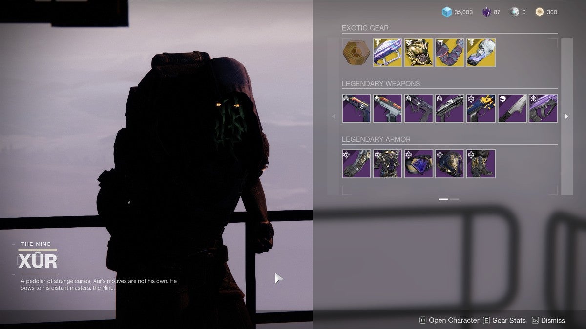 Xur's inventory screen from October 4-11, 2022.