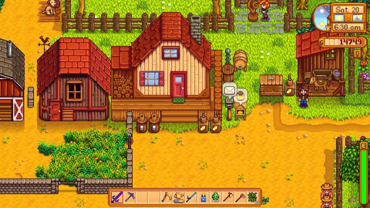 A stable with a horse in it in Stardew Valley.