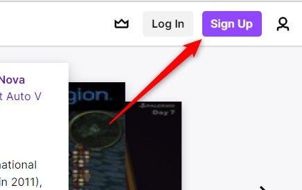 The Sign Up button on the Twitch website.
