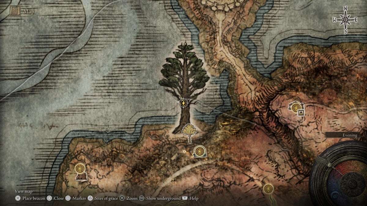 The location of the Cracked Pot in Caelid.