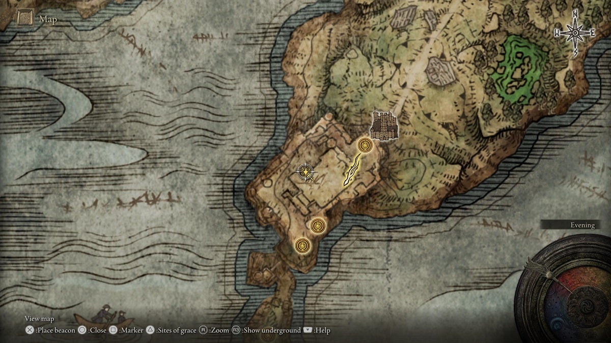 The location of the Furlcalling Finger Remedy in Castle Morne shown on the map.