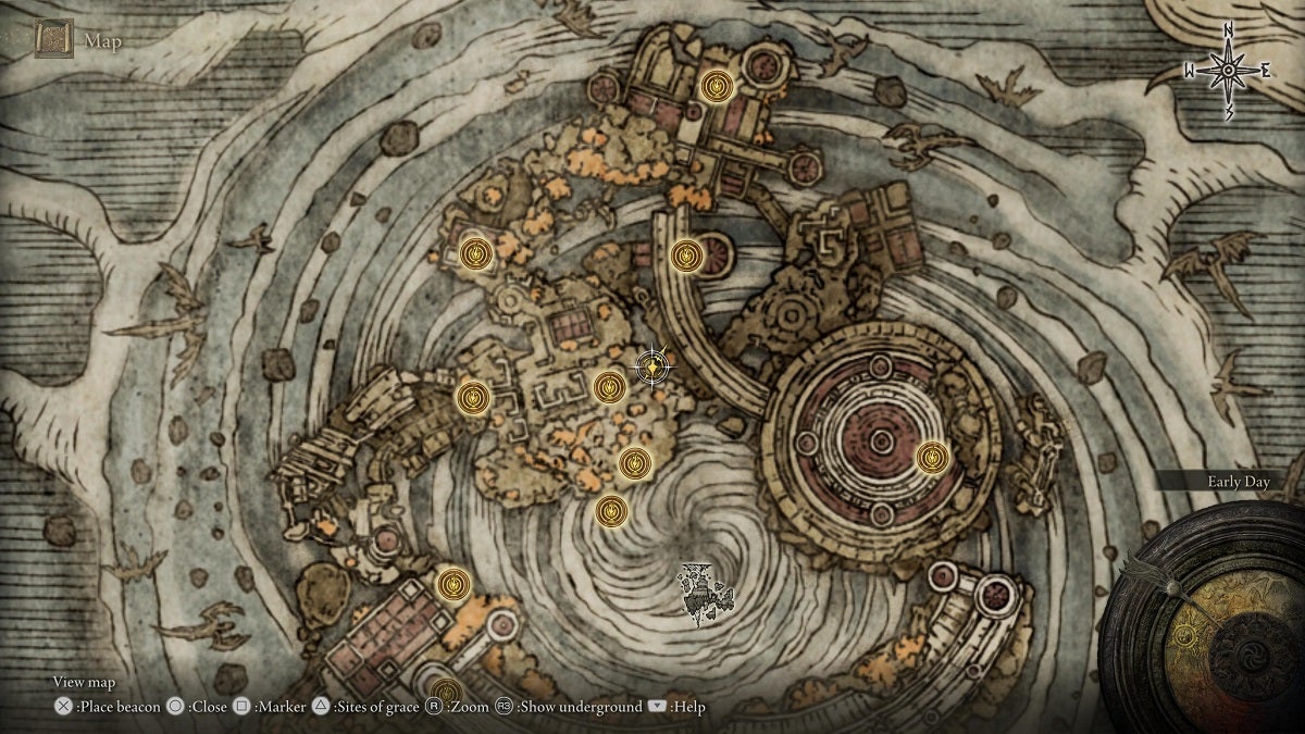 The location of the Stonesword Key in Crumbling Farum Azula shown on the map.
