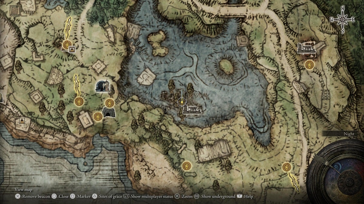 The location of the Stonesword Key in the Dragon-Burnt Ruins shown on the map.