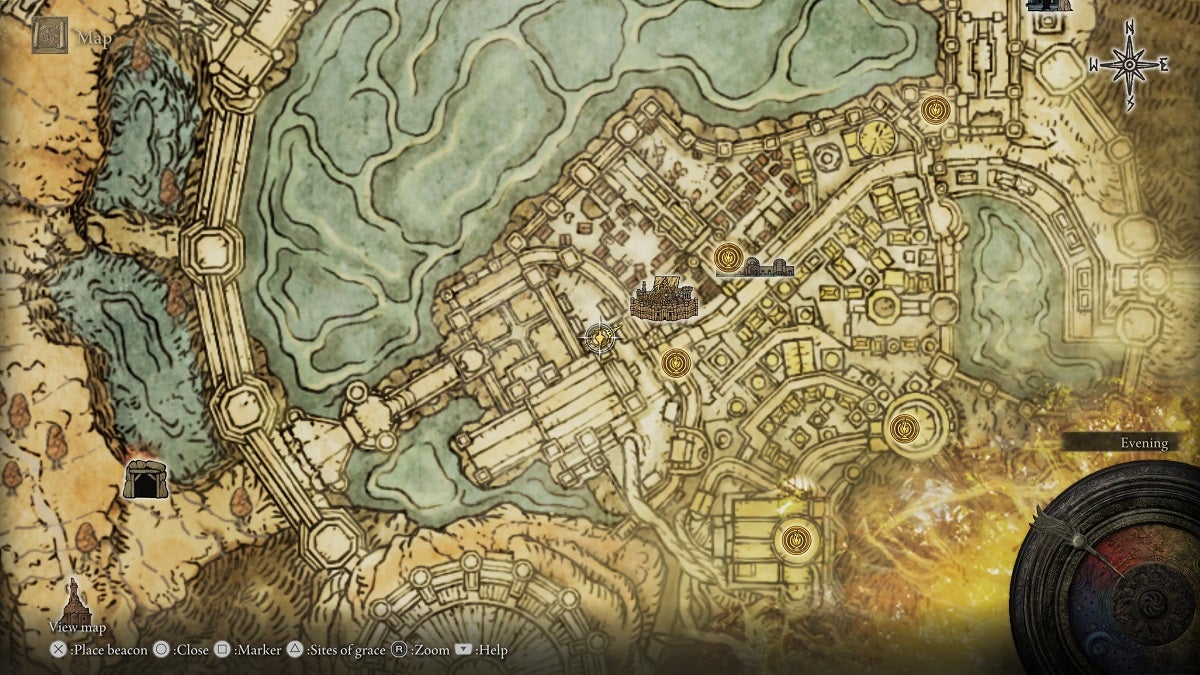 The location of the Stonesword Key outside the Fortified Manor shown on the map.